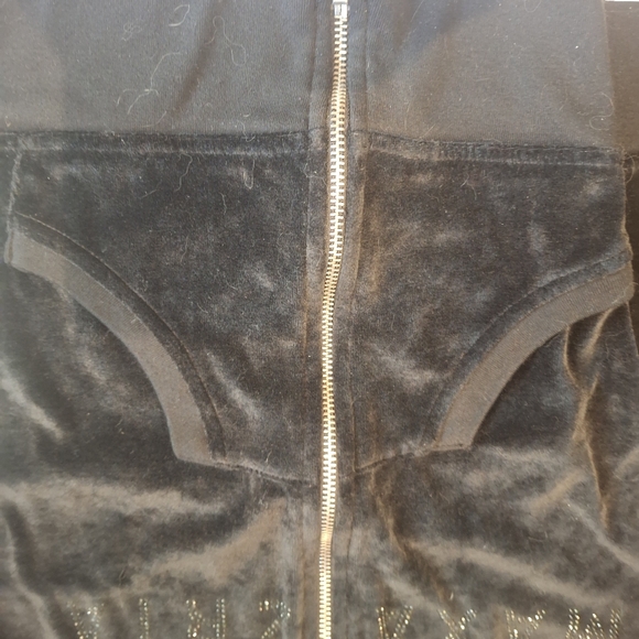 BCBG Women's Black Velour Sparkly Full Zip Track Jacket with Kangaroo Pocket XL - Picture 6 of 11